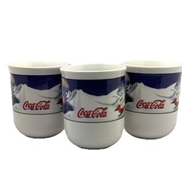 Vtg Coca-Cola by Sakura Polar Bear Winter Scene Mugs Porcelain Cups 3 Piece Set - Picture 11 of 12